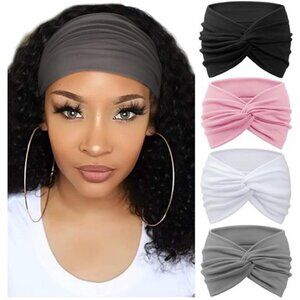 4 Pack Turban Headbands for Women Wide Vintage Head Wraps Knotted Cute